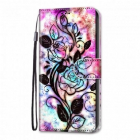 Leren Hoesje voor Samsung Galaxy S21 Ultra 5G Neonbloemen