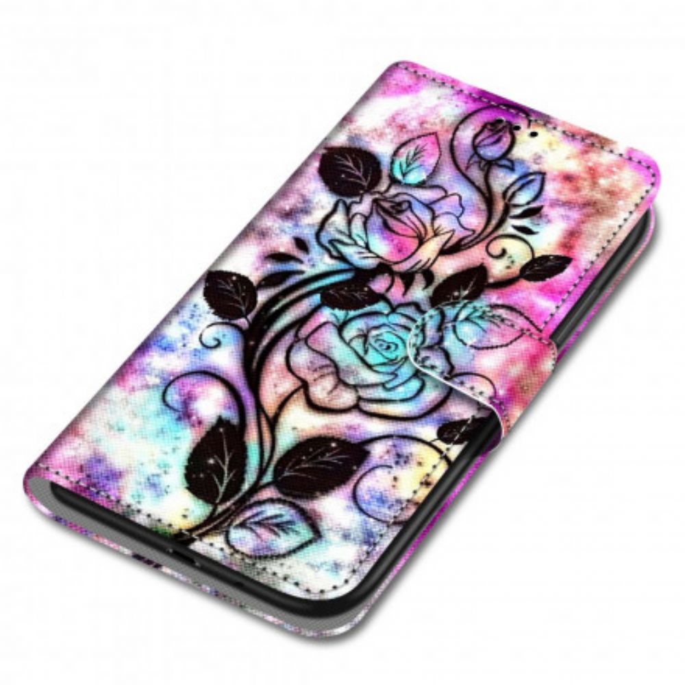 Leren Hoesje voor Samsung Galaxy S21 Ultra 5G Neonbloemen