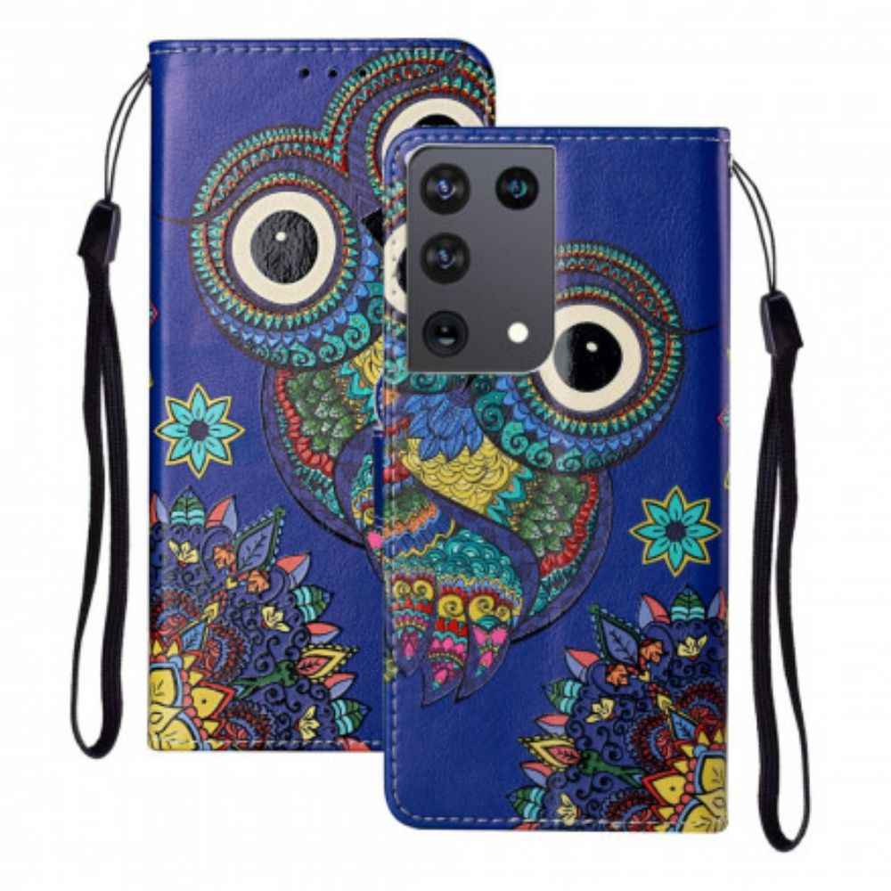 Leren Hoesje voor Samsung Galaxy S21 Ultra 5G Uil In Mandala