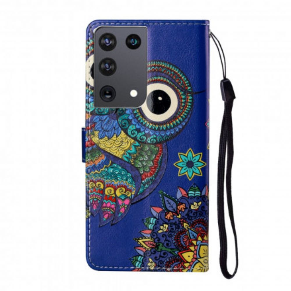 Leren Hoesje voor Samsung Galaxy S21 Ultra 5G Uil In Mandala