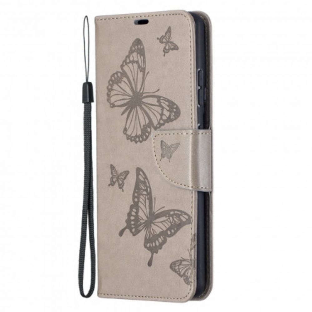 Leren Hoesje voor Samsung Galaxy S21 Ultra 5G Vlinders Tijdens De Vlucht Met Lanyard