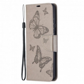 Leren Hoesje voor Samsung Galaxy S21 Ultra 5G Vlinders Tijdens De Vlucht Met Lanyard