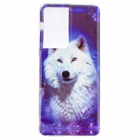 Telefoonhoesje voor Samsung Galaxy S21 Ultra 5G Fluorescerende Wolf-serie