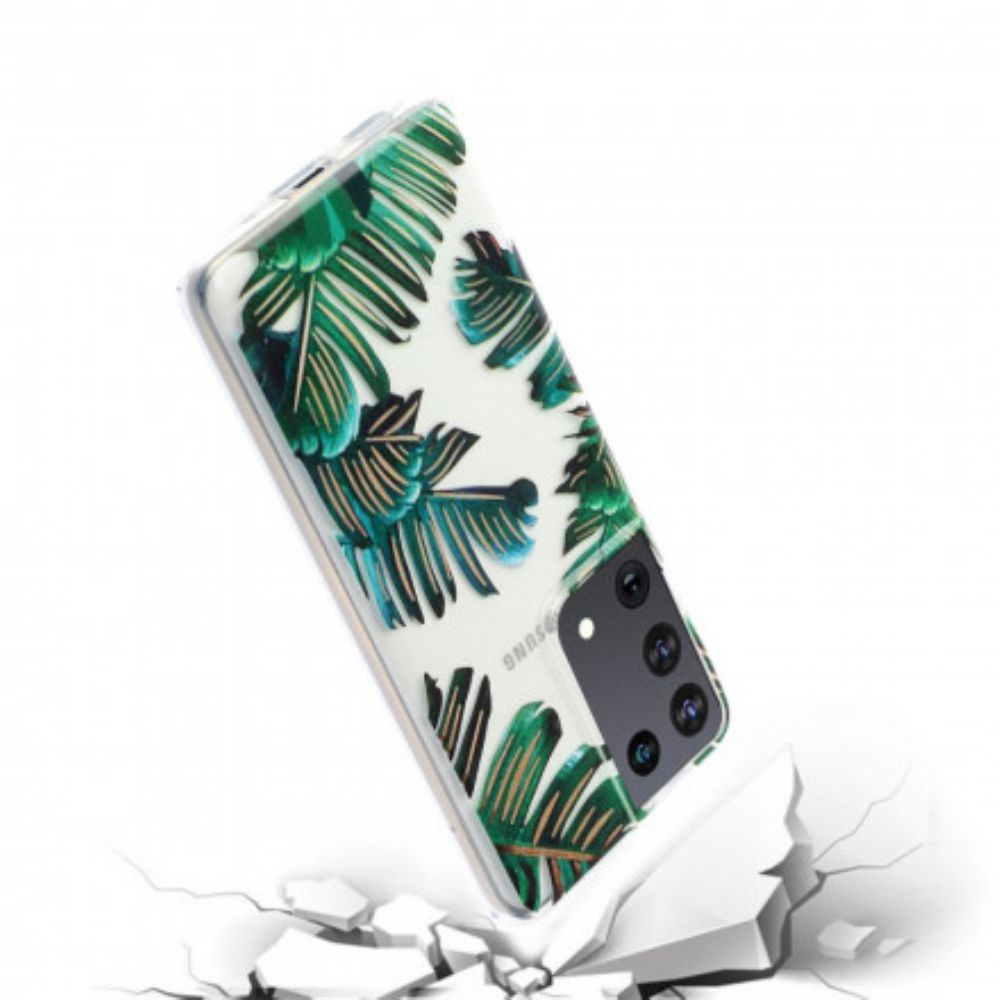 Telefoonhoesje voor Samsung Galaxy S21 Ultra 5G Transparante Groene Bladeren