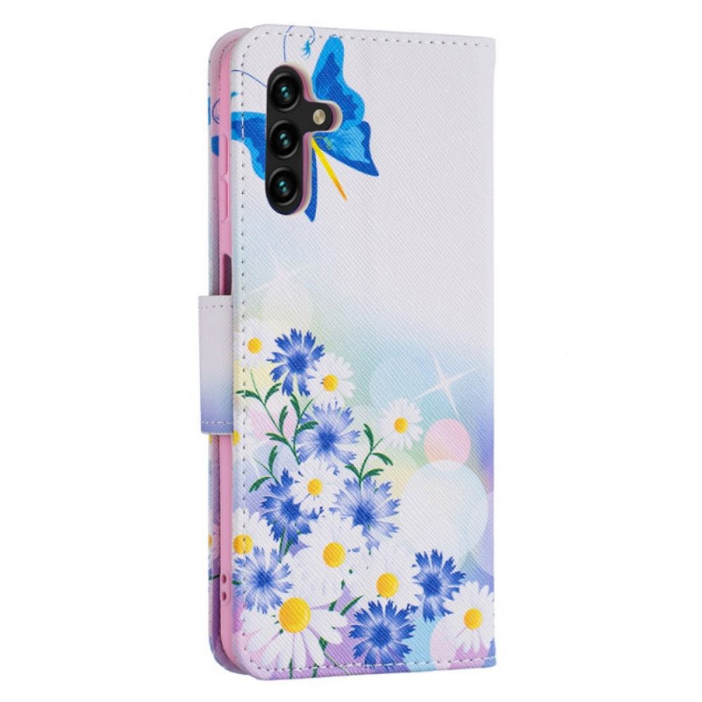 Folio-hoesje voor Samsung Galaxy A13 5G Geschilderde Vlinders En Bloemen