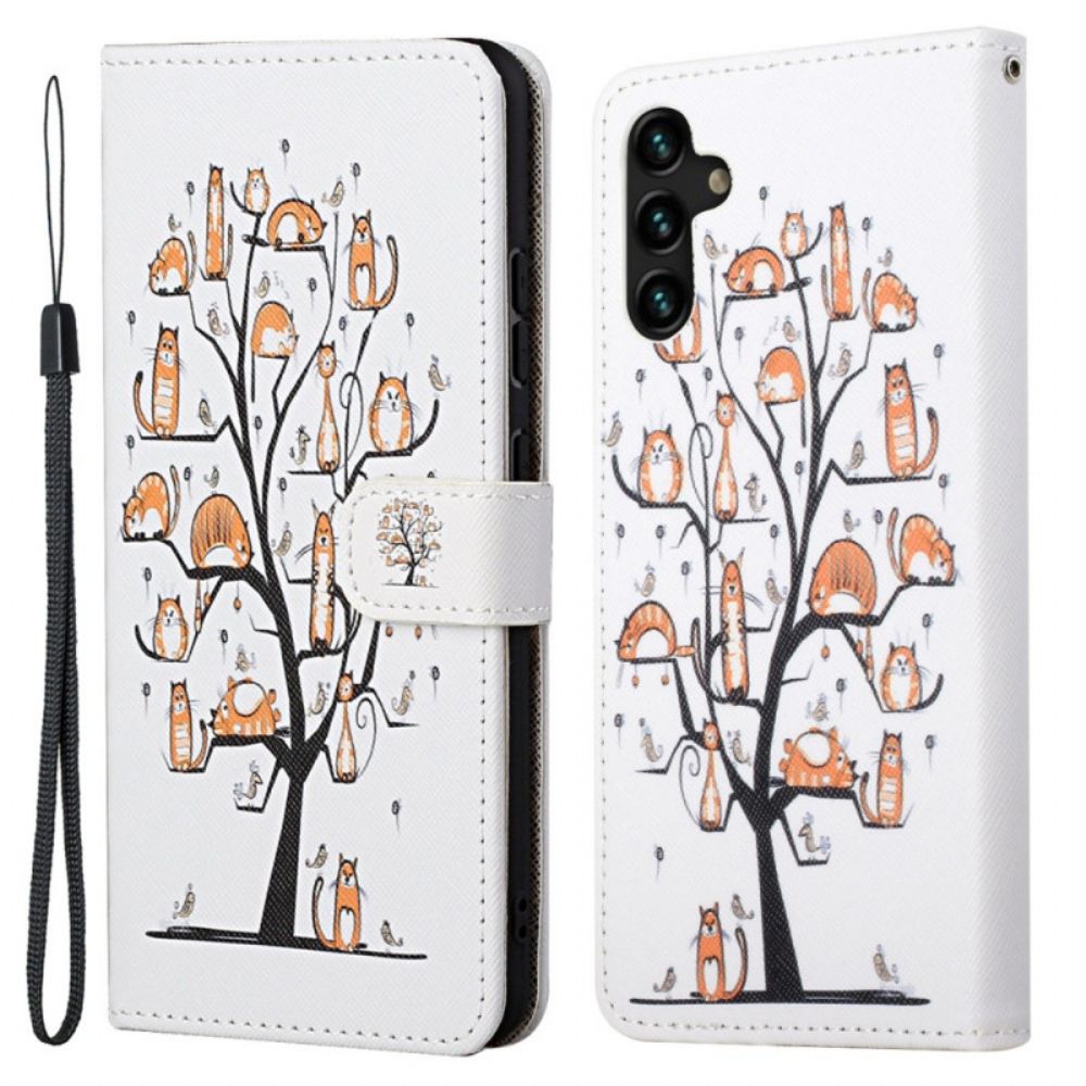 Folio-hoesje voor Samsung Galaxy A13 5G Met Ketting Funky Katten Met Riem