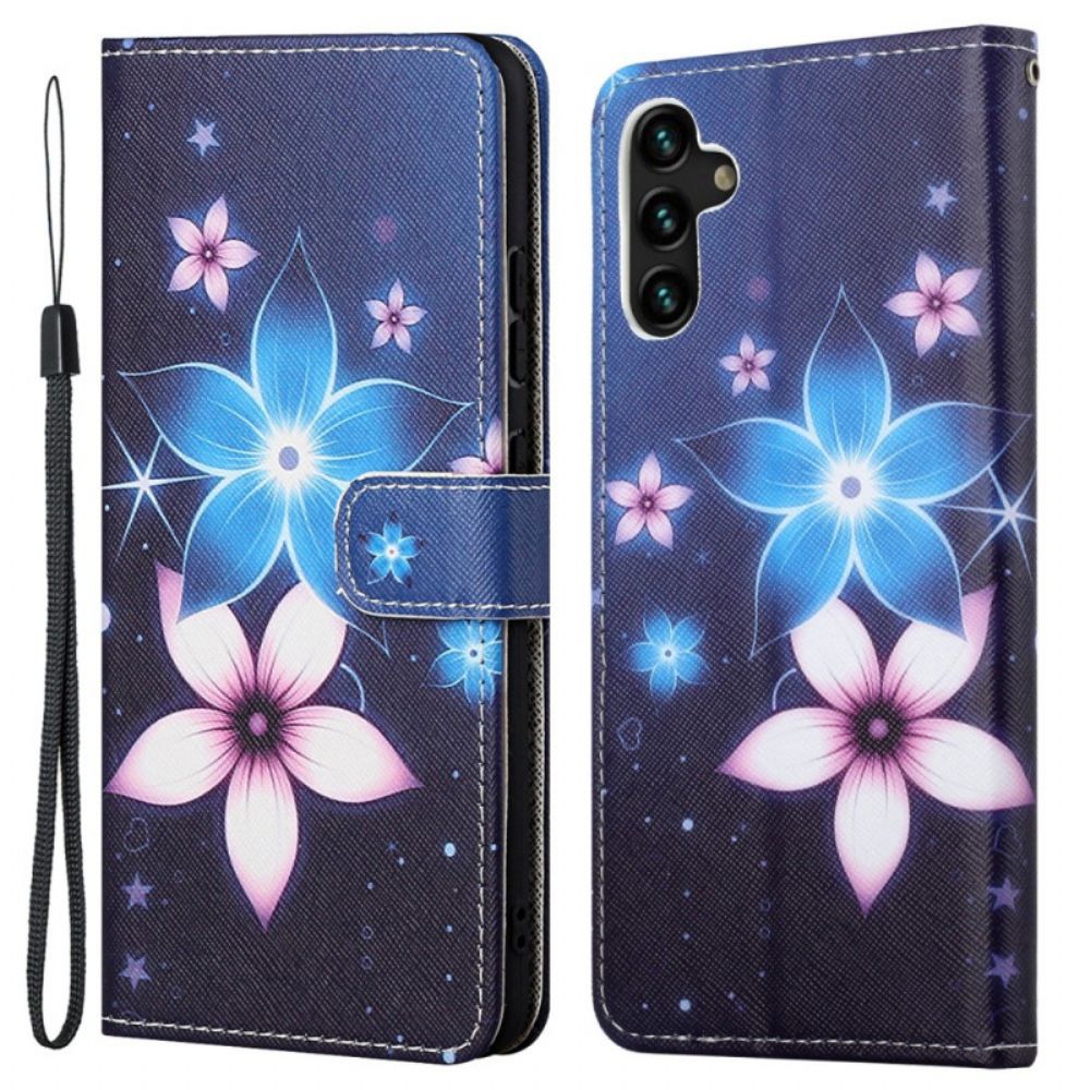 Folio-hoesje voor Samsung Galaxy A13 5G Met Ketting Maanband Bloemen