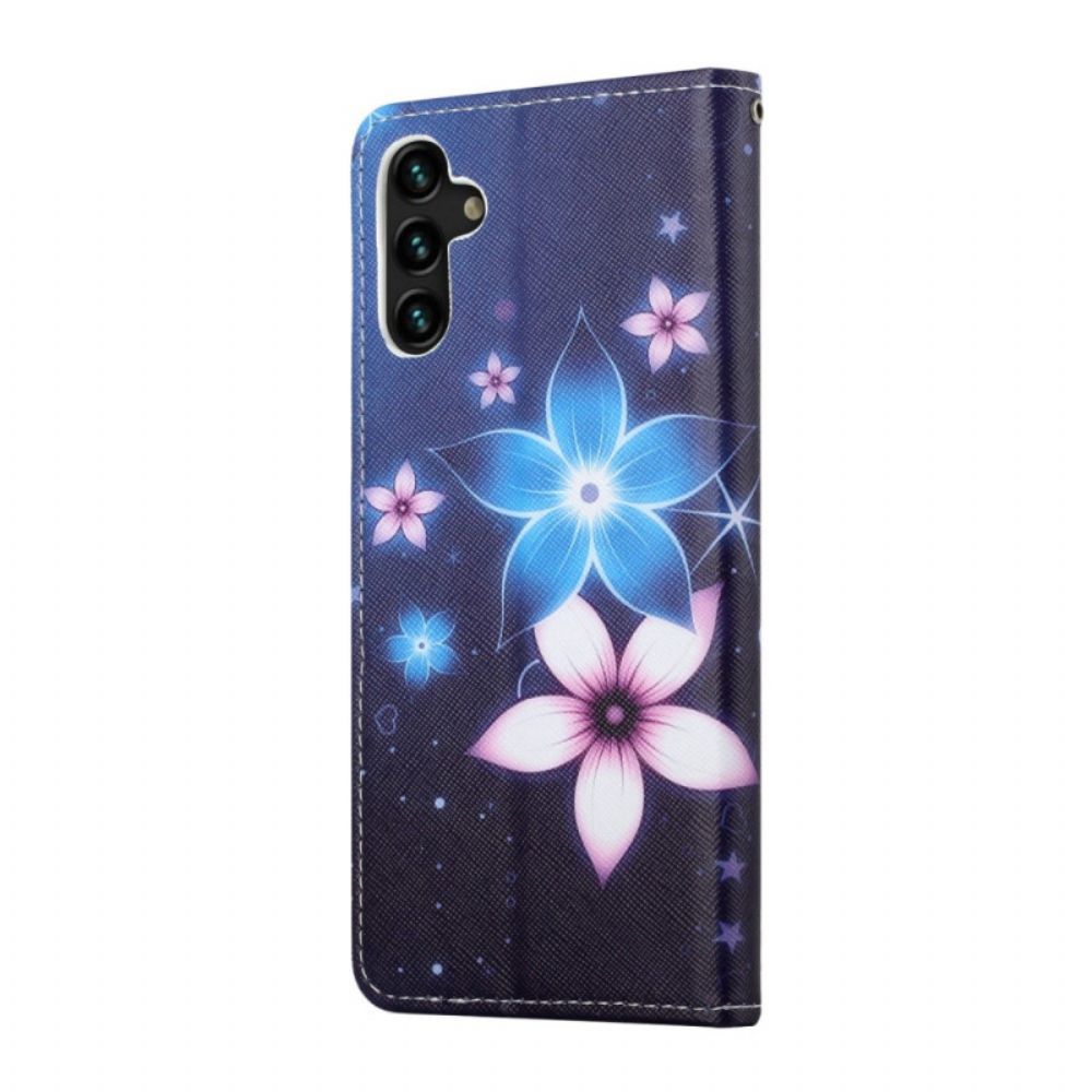 Folio-hoesje voor Samsung Galaxy A13 5G Met Ketting Maanband Bloemen