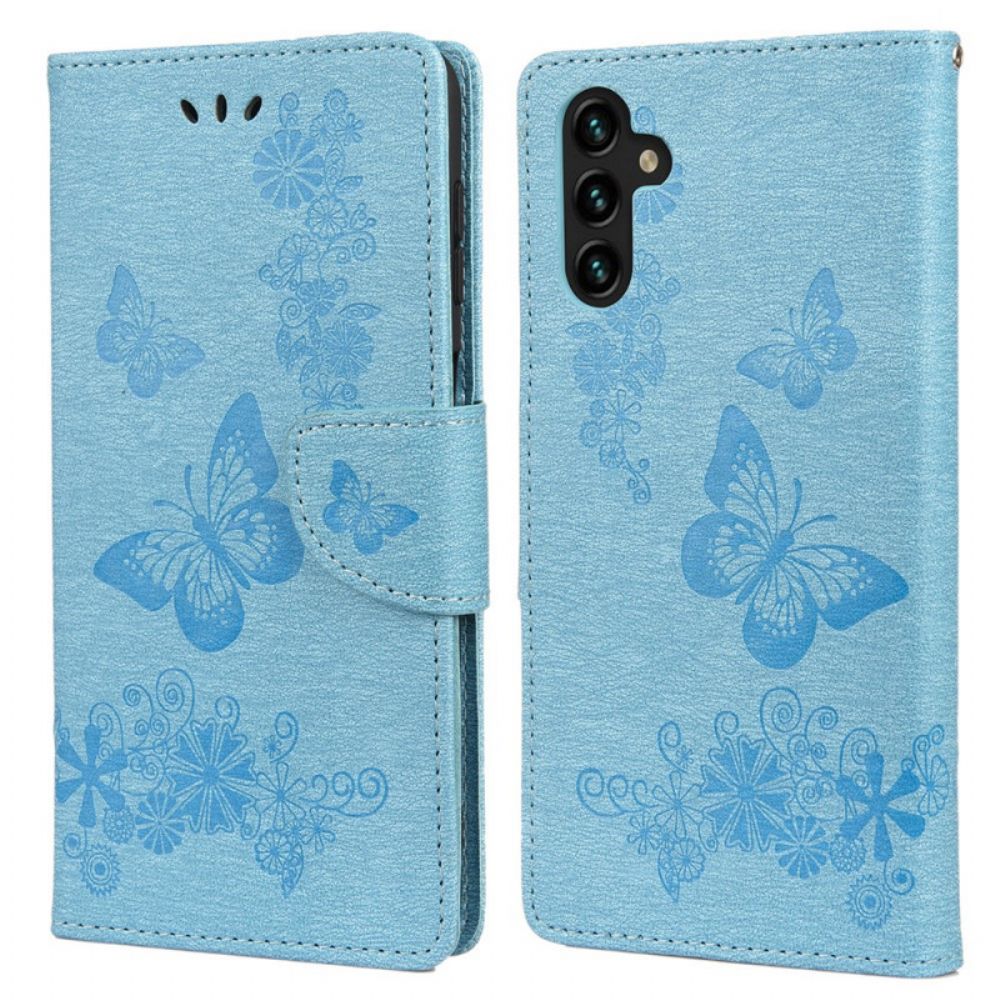 Folio-hoesje voor Samsung Galaxy A13 5G Met Ketting Prachtige Vlinders Met Riem