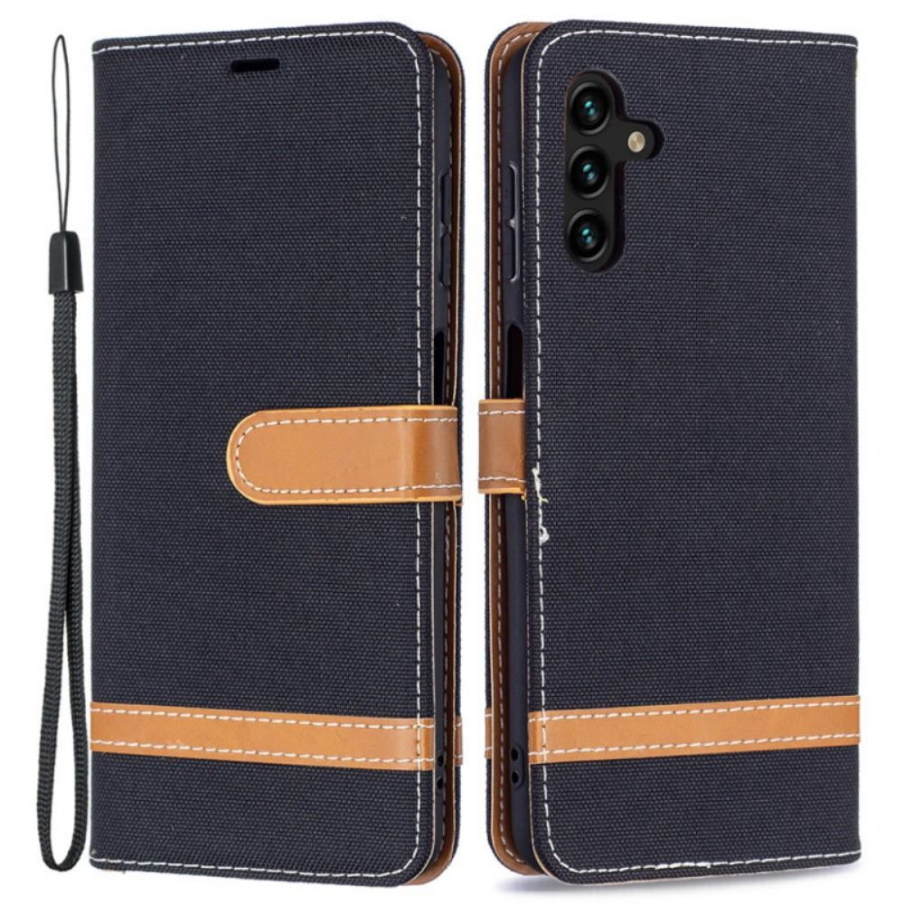 Folio-hoesje voor Samsung Galaxy A13 5G Met Ketting Stof En Lederlook Band