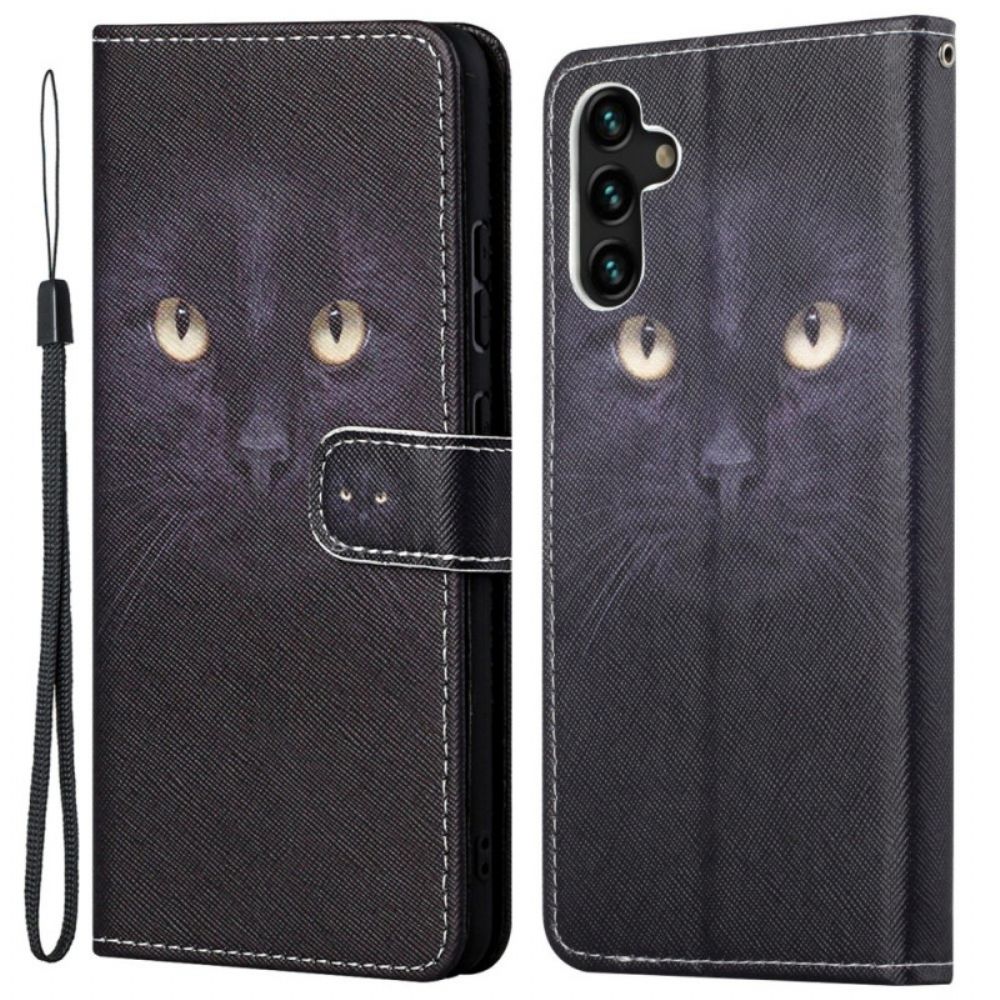 Folio-hoesje voor Samsung Galaxy A13 5G Met Ketting Zwarte Kattenogen Met Riem