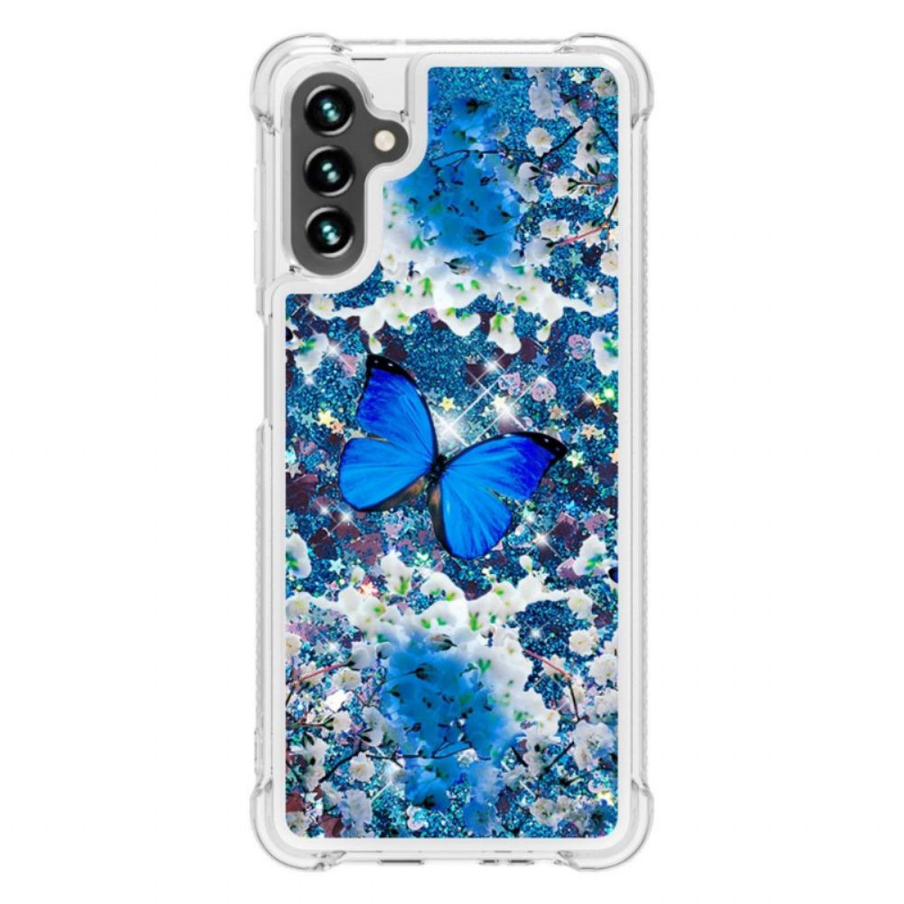 Hoesje voor Samsung Galaxy A13 5G Blauwe Glittervlinders