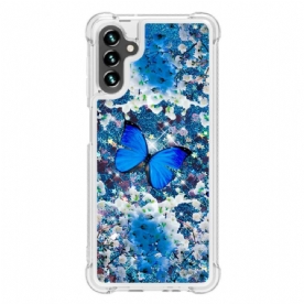 Hoesje voor Samsung Galaxy A13 5G Blauwe Glittervlinders