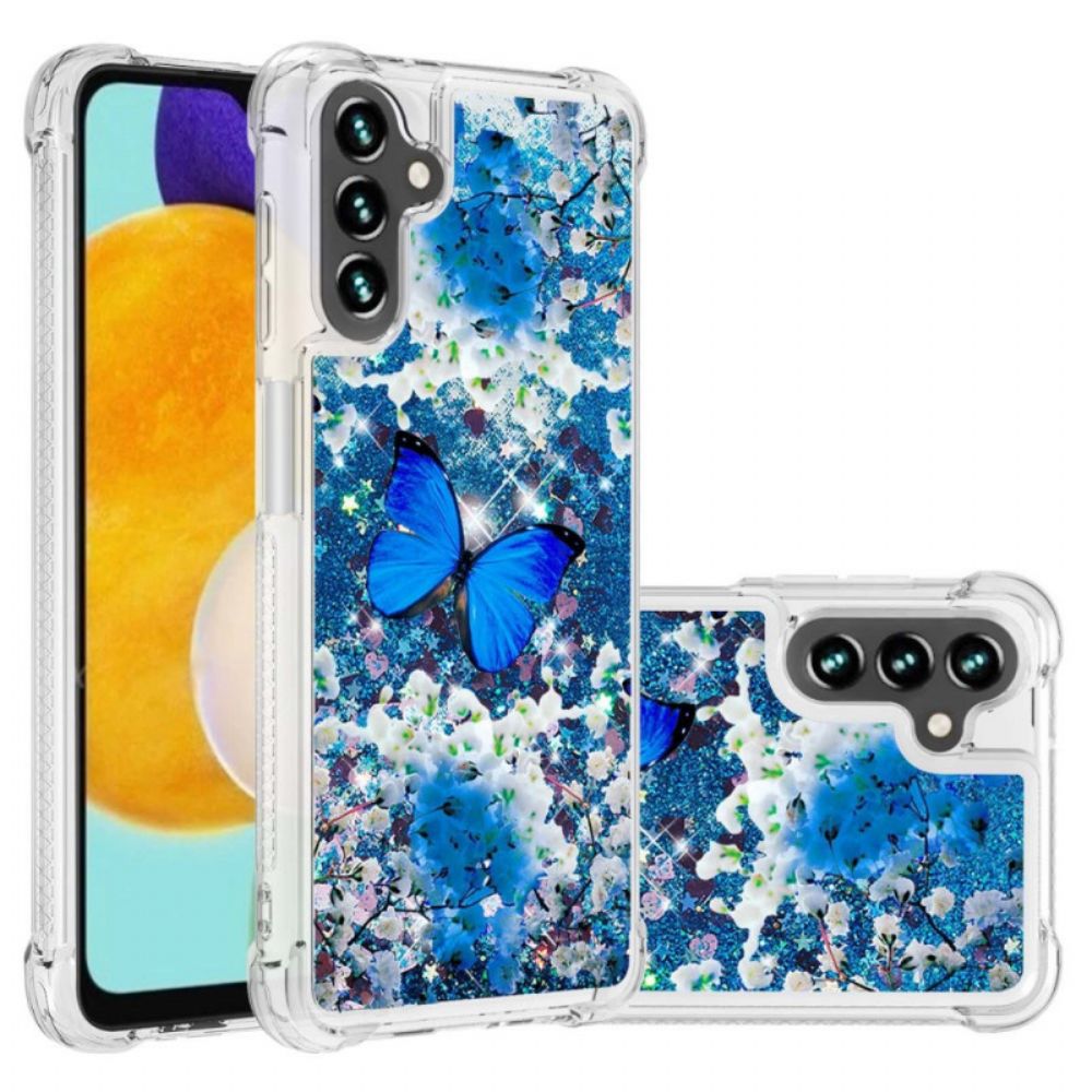 Hoesje voor Samsung Galaxy A13 5G Blauwe Glittervlinders