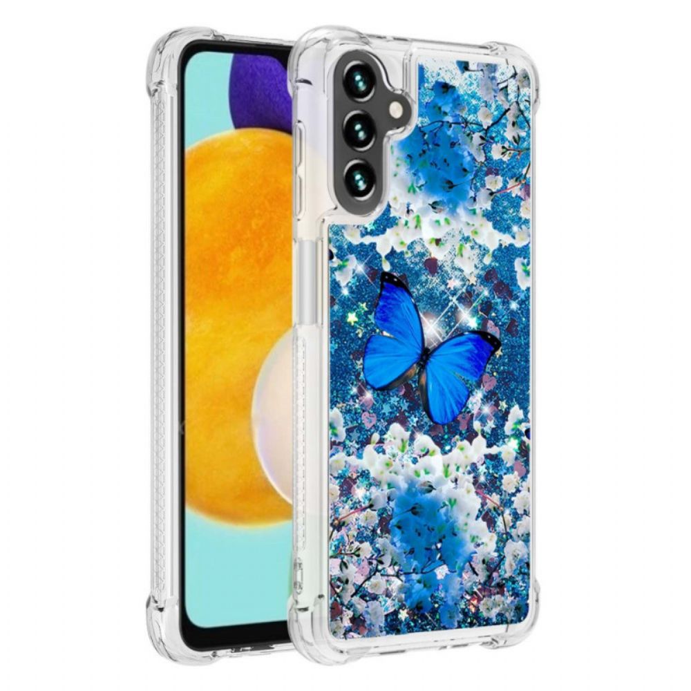 Hoesje voor Samsung Galaxy A13 5G Blauwe Glittervlinders