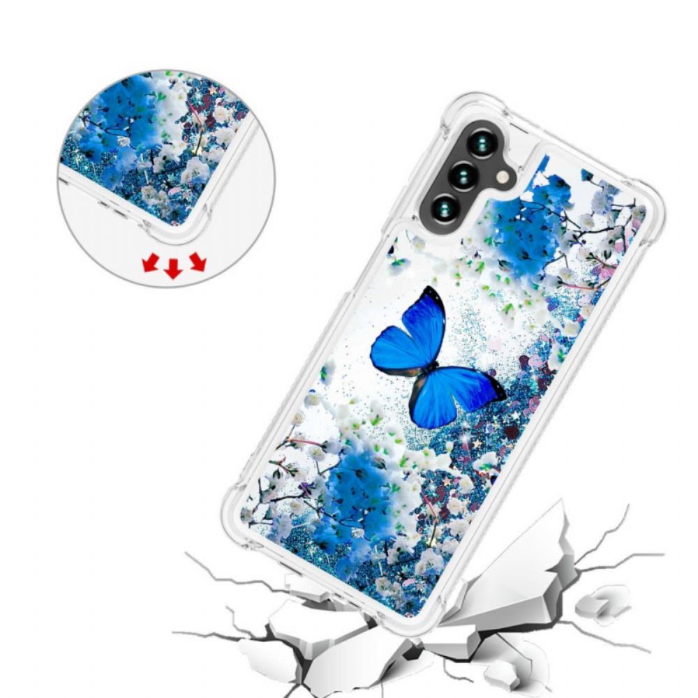 Hoesje voor Samsung Galaxy A13 5G Blauwe Glittervlinders