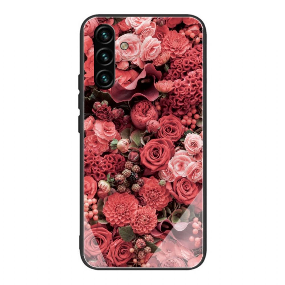 Hoesje voor Samsung Galaxy A13 5G Gehard Glas Roze Bloemen