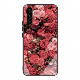 Hoesje voor Samsung Galaxy A13 5G Gehard Glas Roze Bloemen