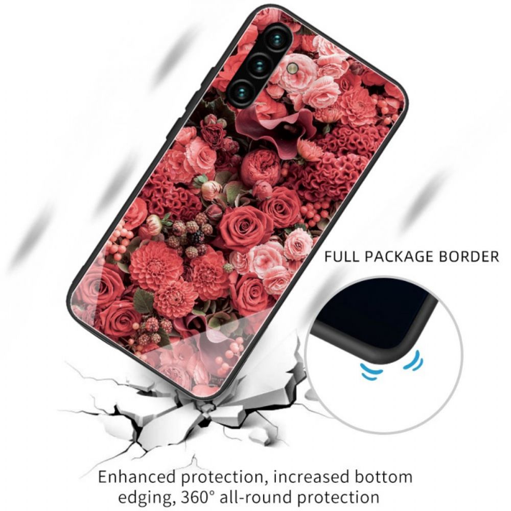 Hoesje voor Samsung Galaxy A13 5G Gehard Glas Roze Bloemen