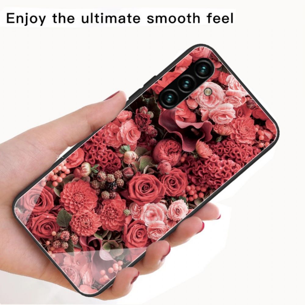 Hoesje voor Samsung Galaxy A13 5G Gehard Glas Roze Bloemen