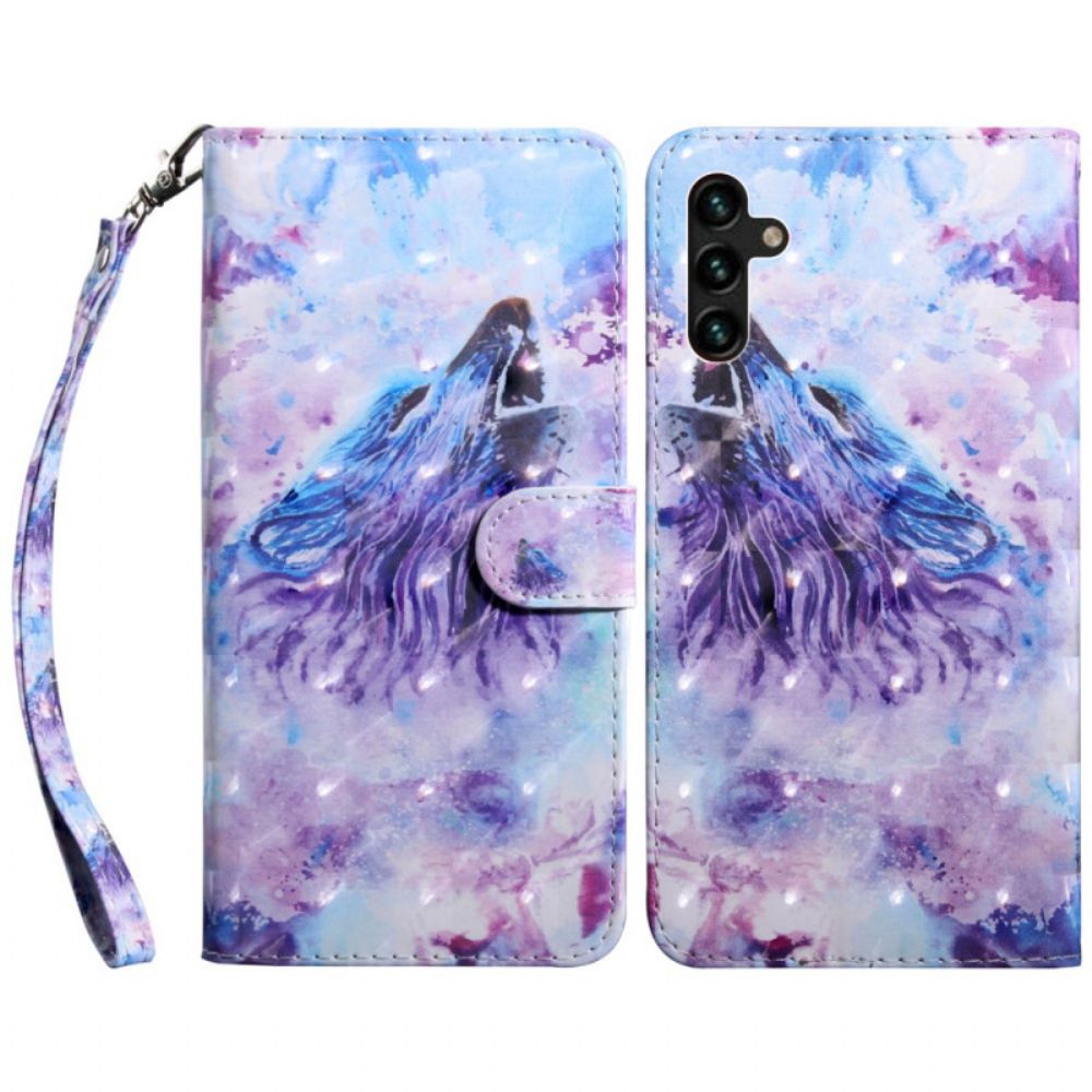 Leren Hoesje voor Samsung Galaxy A13 5G Aquarel Wolf