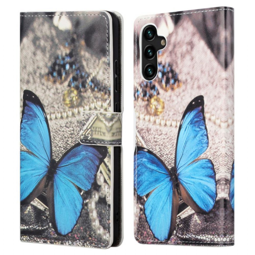 Leren Hoesje voor Samsung Galaxy A13 5G Blauwe Vlinder