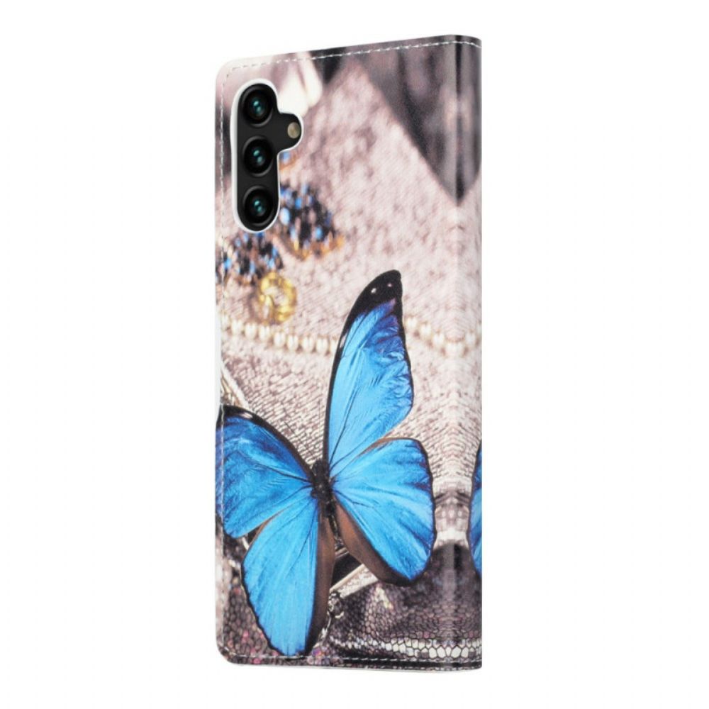 Leren Hoesje voor Samsung Galaxy A13 5G Blauwe Vlinder