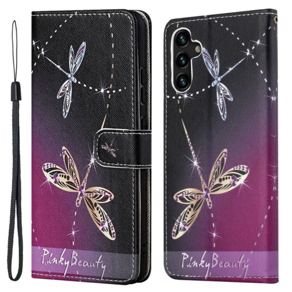 Leren Hoesje voor Samsung Galaxy A13 5G Met Ketting Thong Libellen