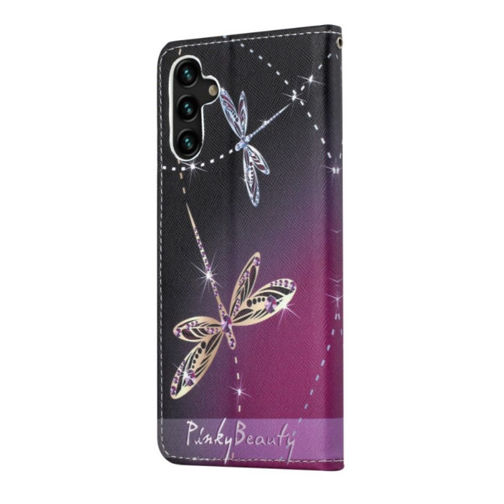 Leren Hoesje voor Samsung Galaxy A13 5G Met Ketting Thong Libellen