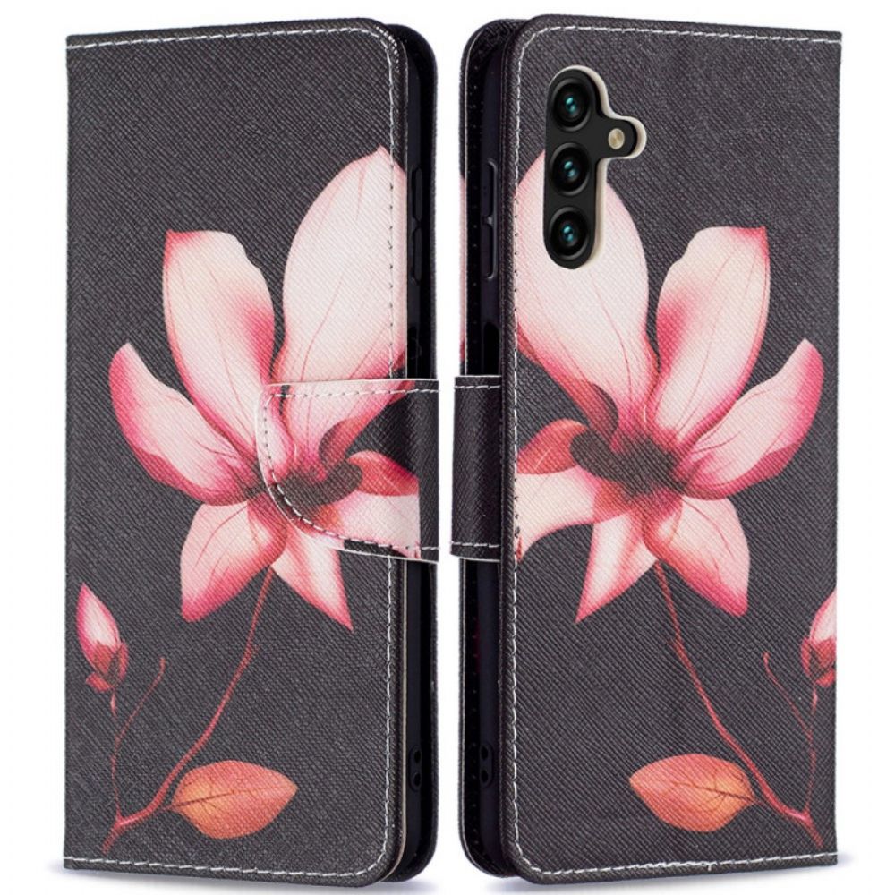 Leren Hoesje voor Samsung Galaxy A13 5G Roze Bloem