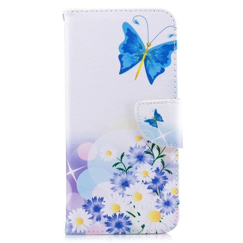 Leren Hoesje voor Huawei P Smart Plus Geschilderde Vlinders En Bloemen