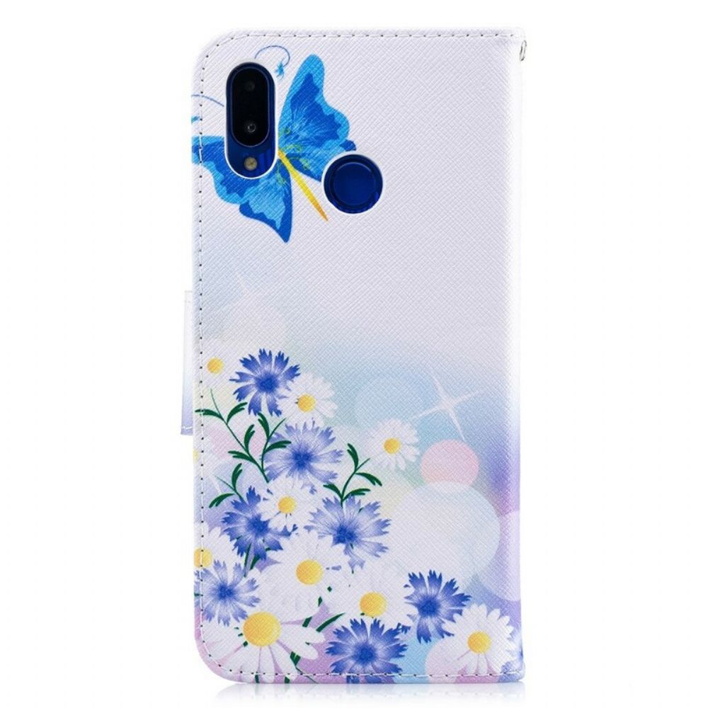 Leren Hoesje voor Huawei P Smart Plus Geschilderde Vlinders En Bloemen