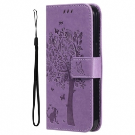 Flip Case voor Honor Magic 5 Lite Met Ketting Boom En Strappy Cat