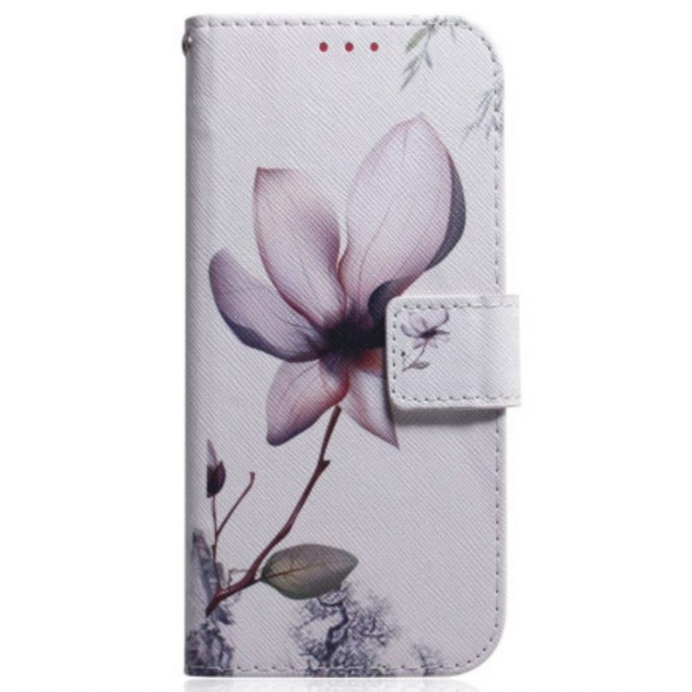 Folio-hoesje voor Honor Magic 5 Lite Met Ketting Strappy Roze Bloem