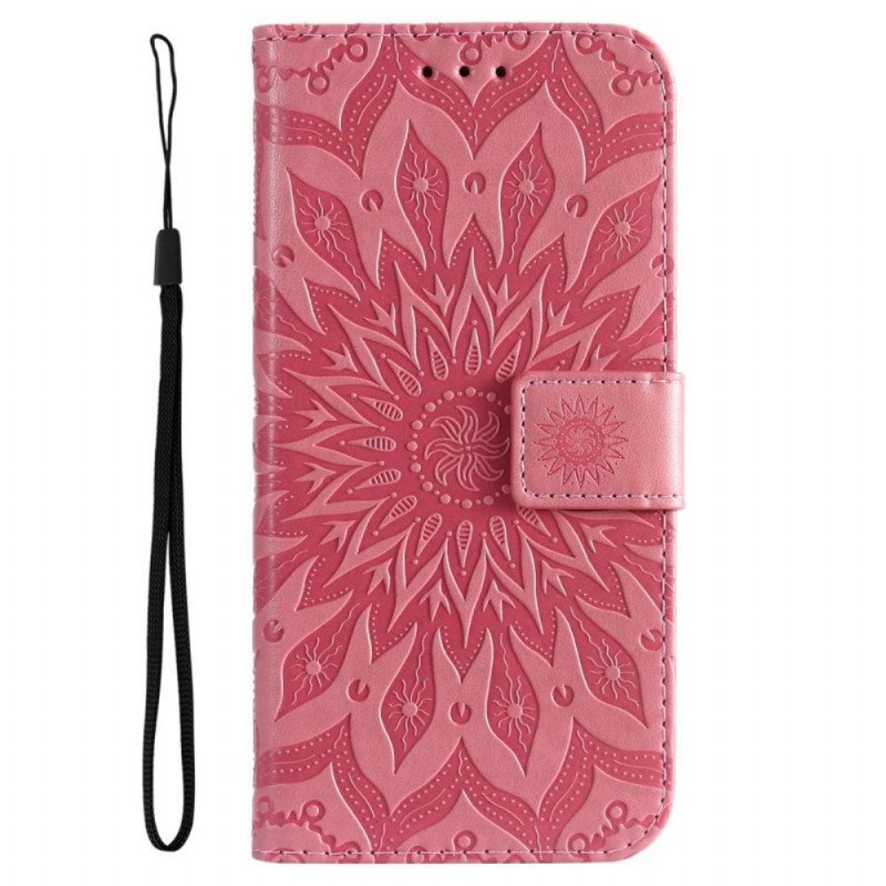 Folio-hoesje voor Samsung Galaxy A14 / A14 5G Mandala Zon Met Lanyard