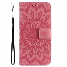 Folio-hoesje voor Samsung Galaxy A14 / A14 5G Mandala Zon Met Lanyard