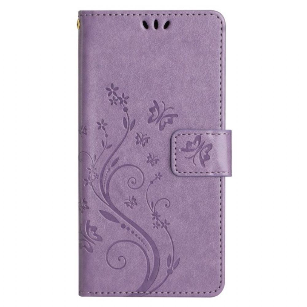 Folio-hoesje voor Samsung Galaxy A14 / A14 5G Met Ketting Bloemen String Kat