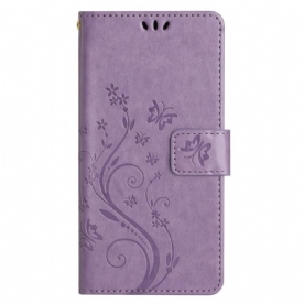 Folio-hoesje voor Samsung Galaxy A14 / A14 5G Met Ketting Bloemen String Kat