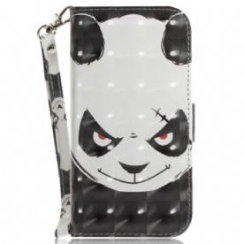 Leren Hoesje voor Samsung Galaxy A14 / A14 5G Met Ketting Boze Panda Met Lanyard