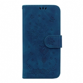 Leren Hoesje voor Samsung Galaxy A14 / A14 5G Met Ketting Strappy Rozen En Vlinders