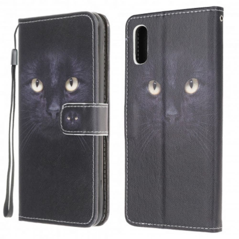 Folio-hoesje voor Samsung Galaxy XCover 5 Met Ketting String Black Cat Eyes