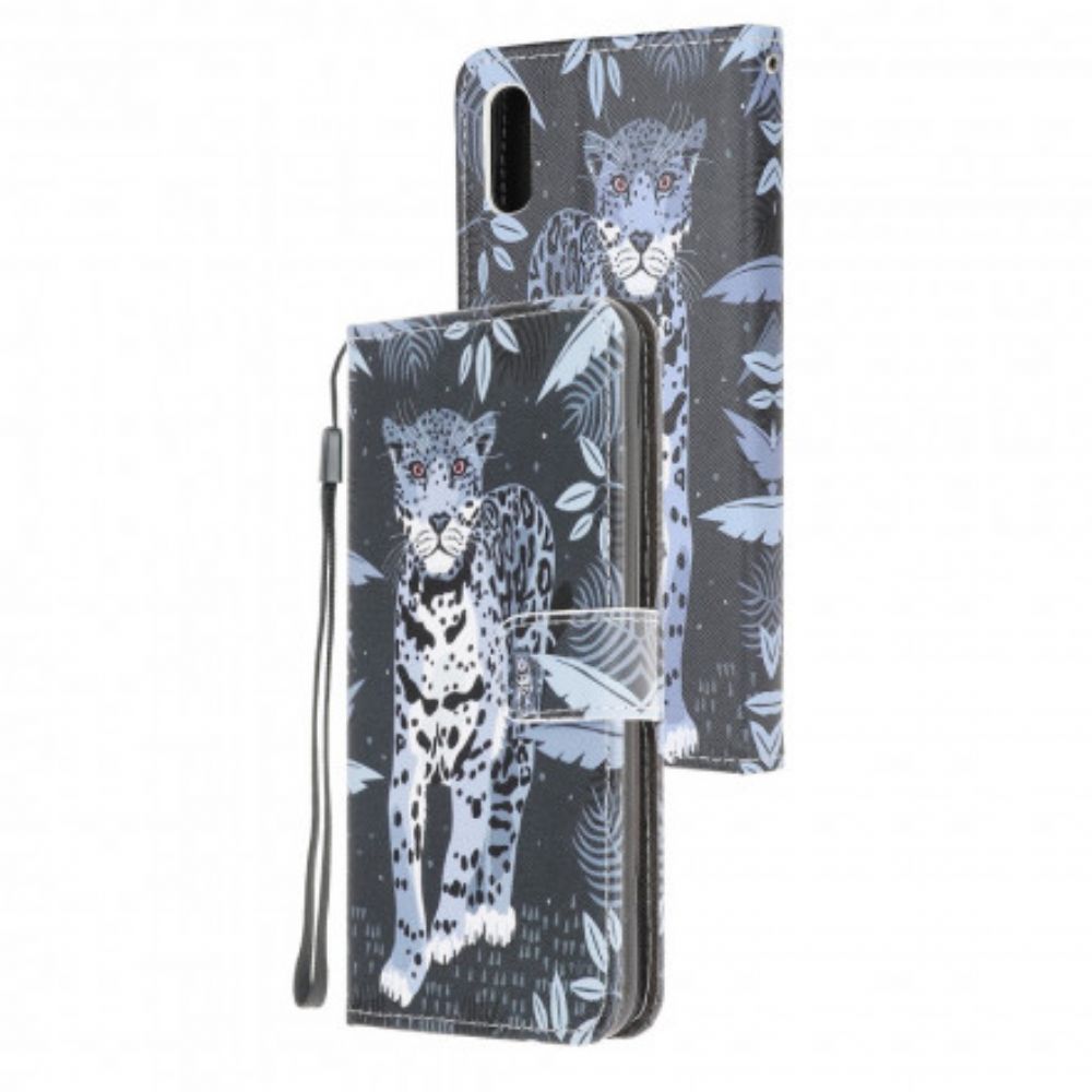 Folio-hoesje voor Samsung Galaxy XCover 5 Met Ketting Thong Luipaard