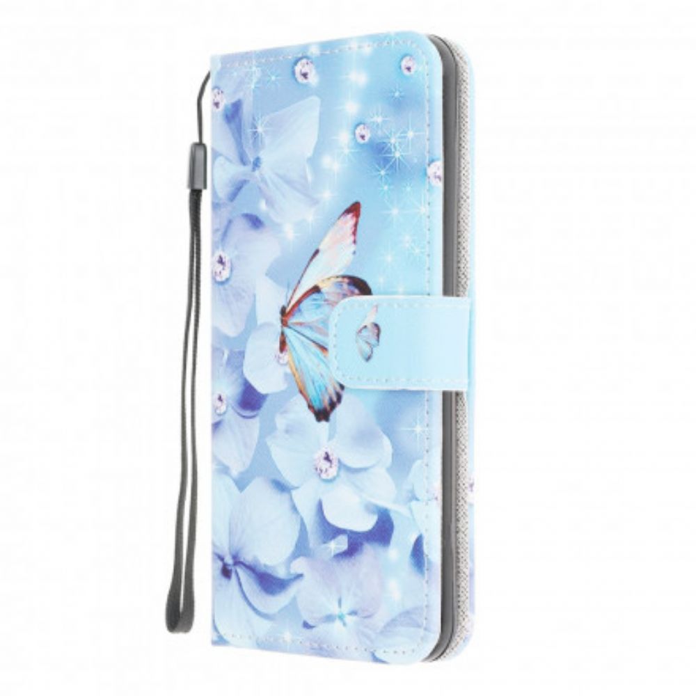 Folio-hoesje voor Samsung Galaxy XCover 5 Met Ketting Vlinders Met Diamanten Band