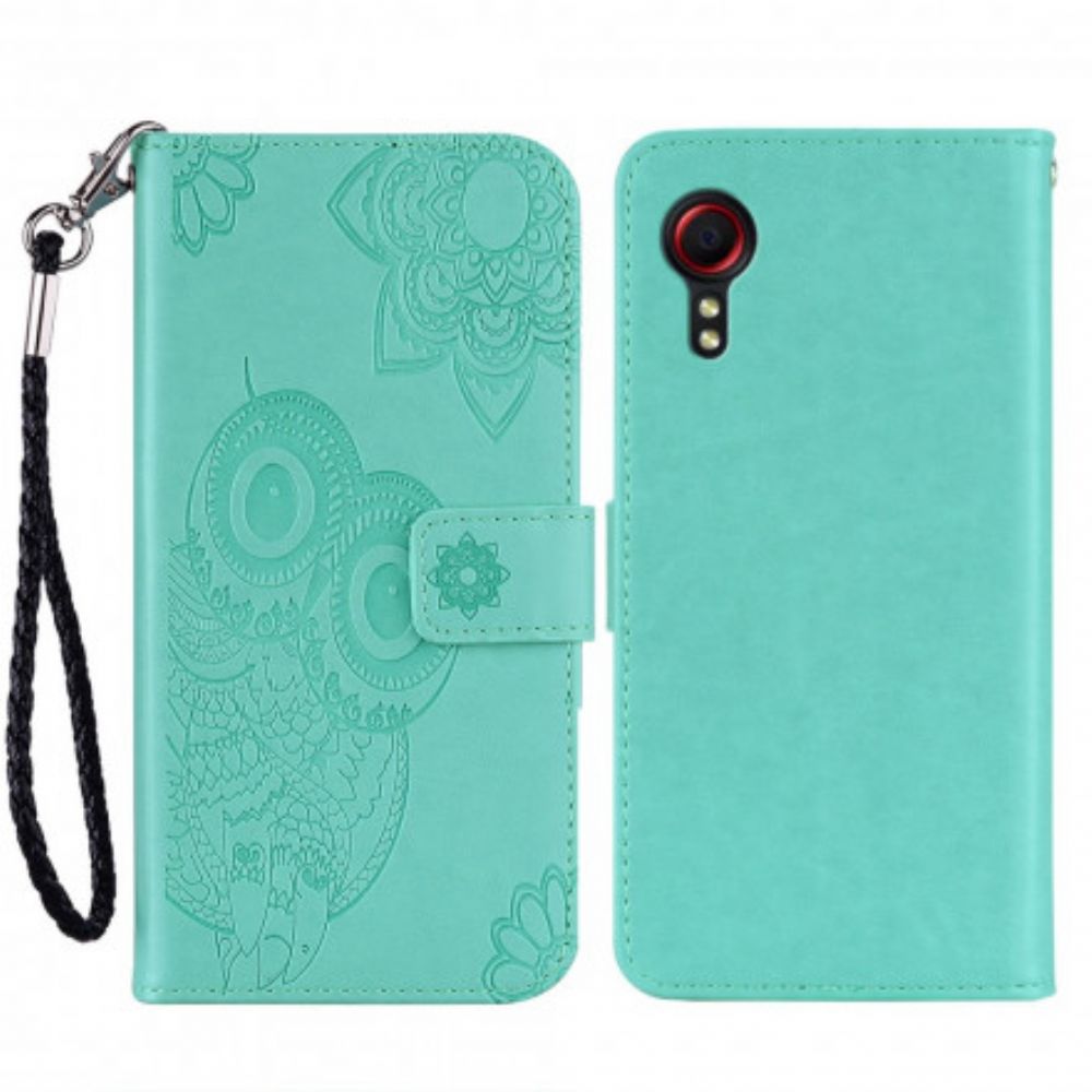 Folio-hoesje voor Samsung Galaxy XCover 5 Uil Mandala En Lanyard