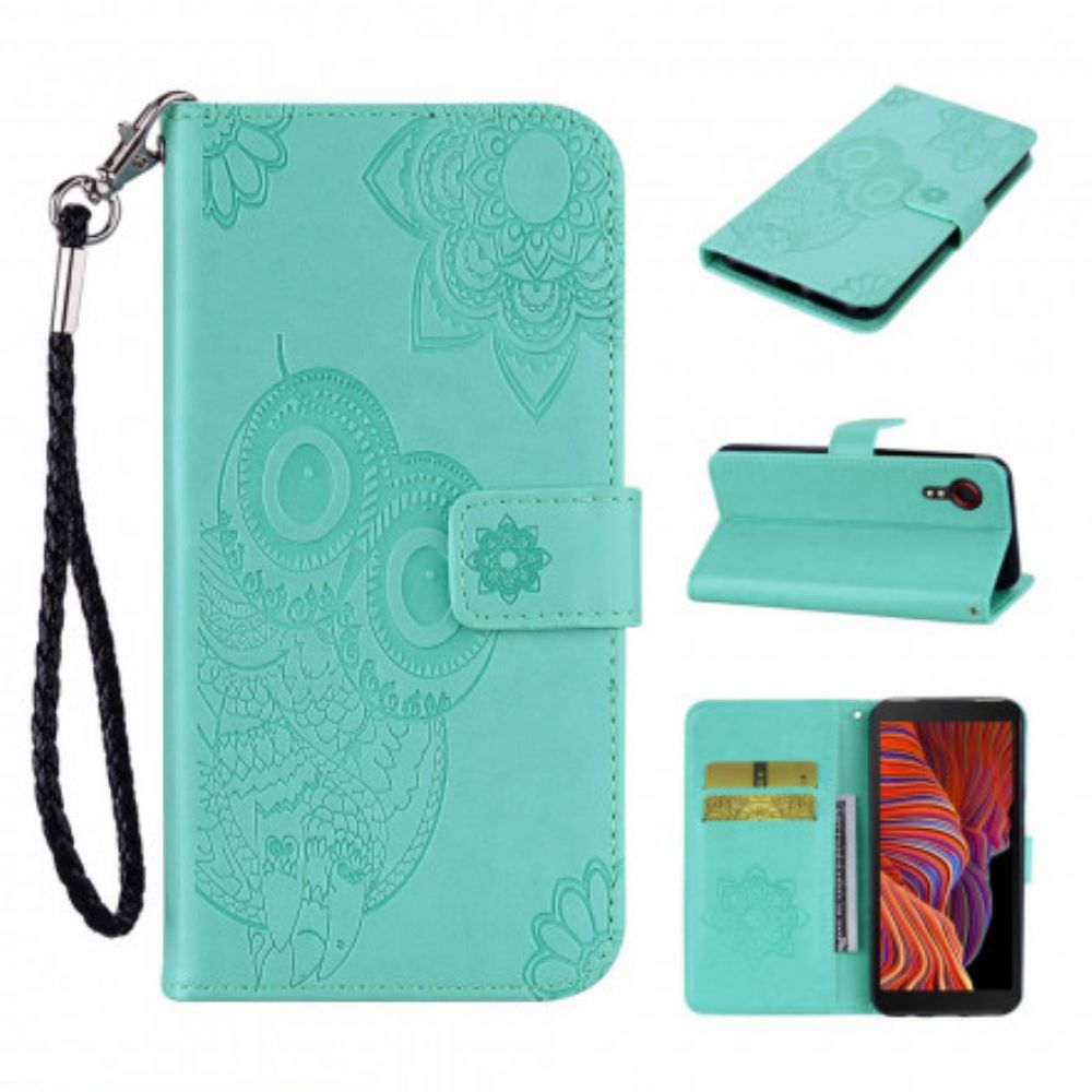 Folio-hoesje voor Samsung Galaxy XCover 5 Uil Mandala En Lanyard