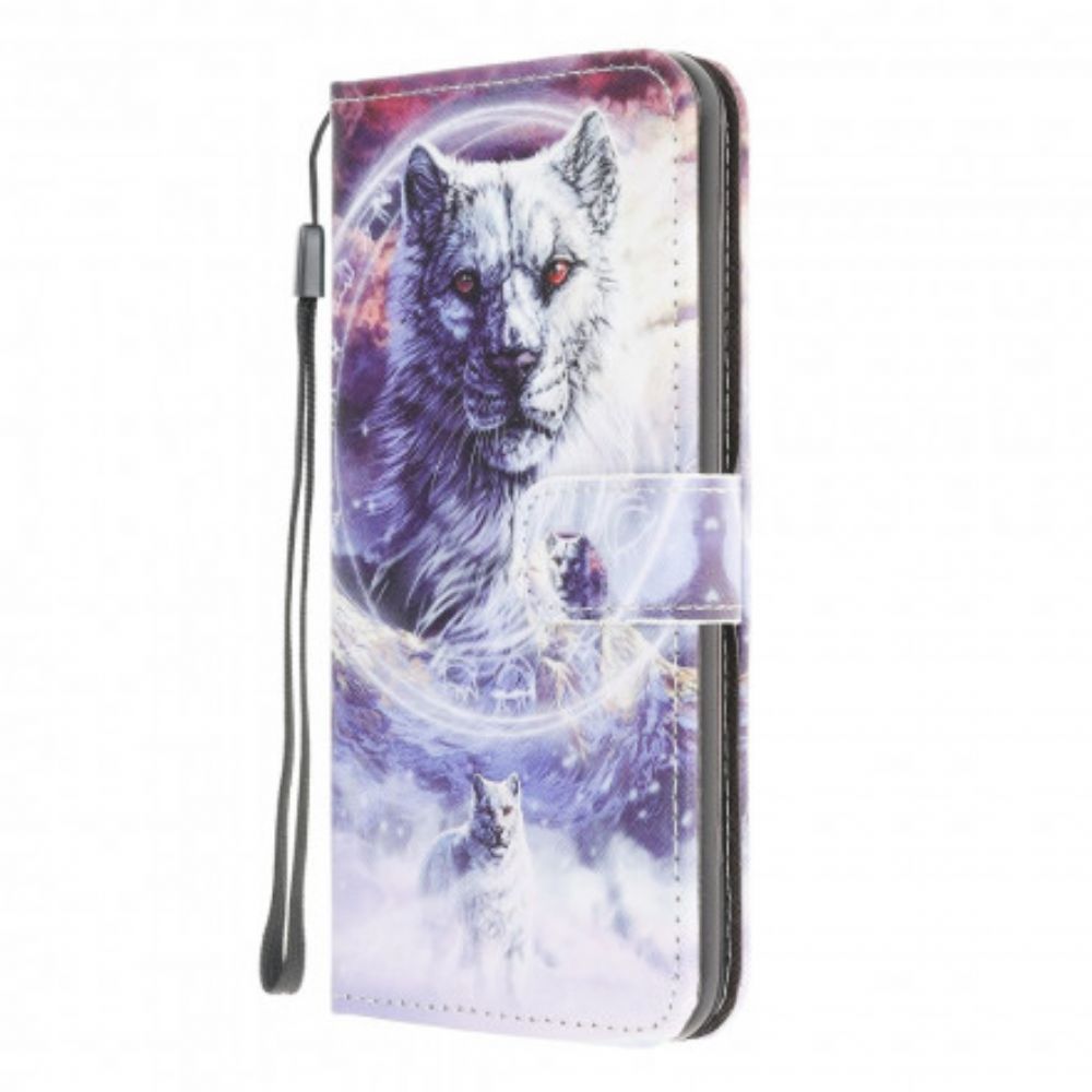 Folio-hoesje voor Samsung Galaxy XCover 5 Wolf In De Winter Met Koord