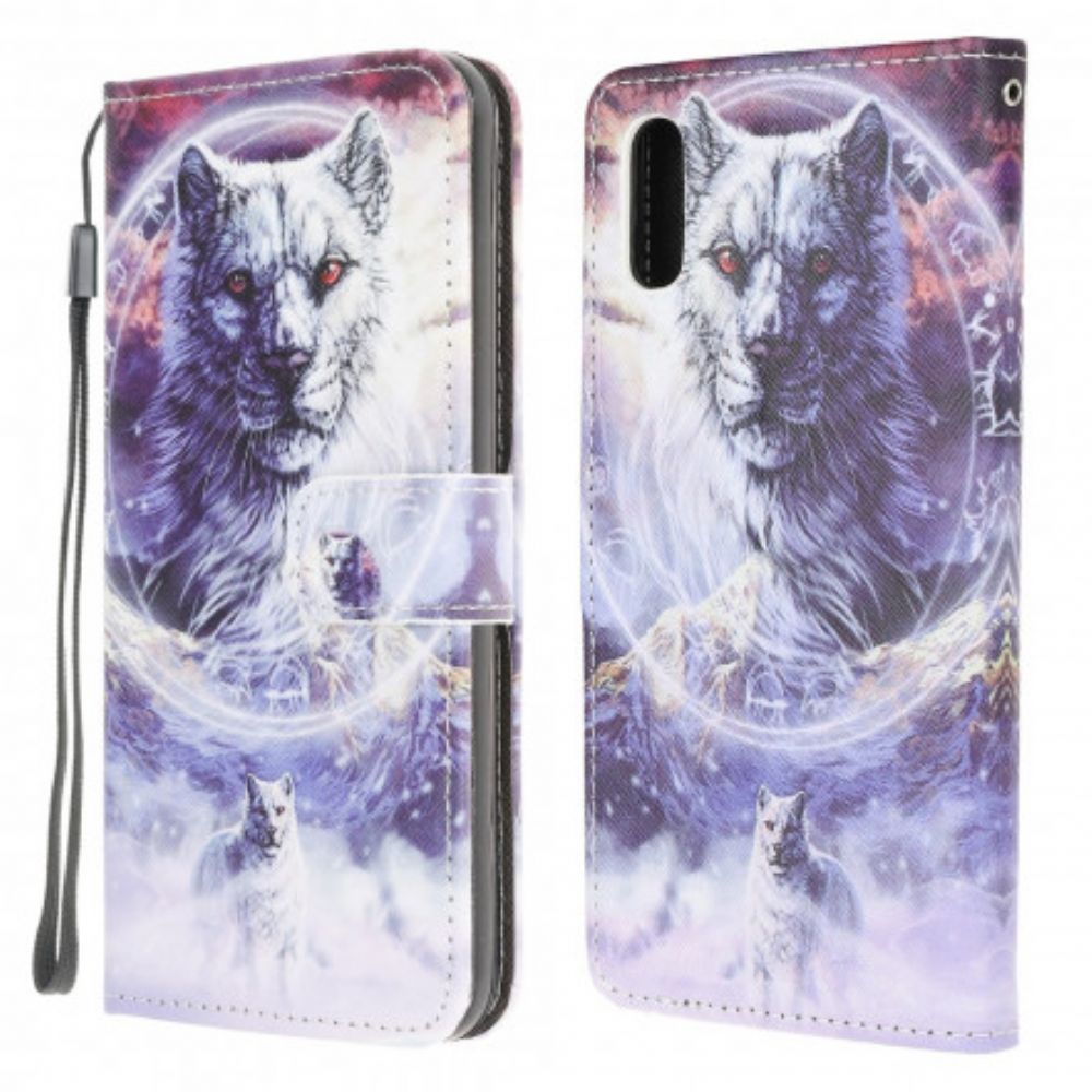 Folio-hoesje voor Samsung Galaxy XCover 5 Wolf In De Winter Met Koord