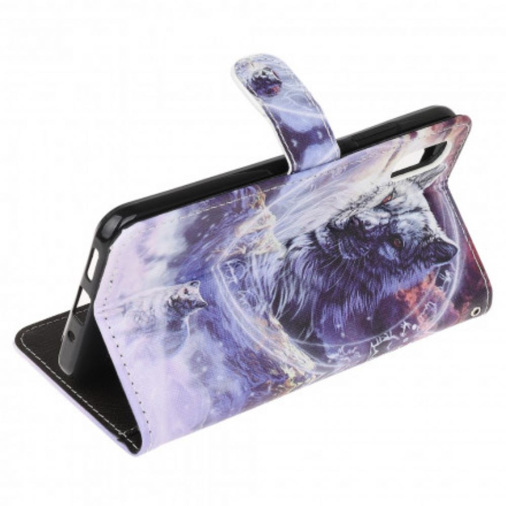 Folio-hoesje voor Samsung Galaxy XCover 5 Wolf In De Winter Met Koord