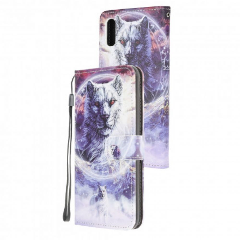 Folio-hoesje voor Samsung Galaxy XCover 5 Wolf In De Winter Met Koord