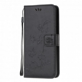 Leren Hoesje voor Samsung Galaxy XCover 5 Met Ketting Thong Vlinders En Bloemen